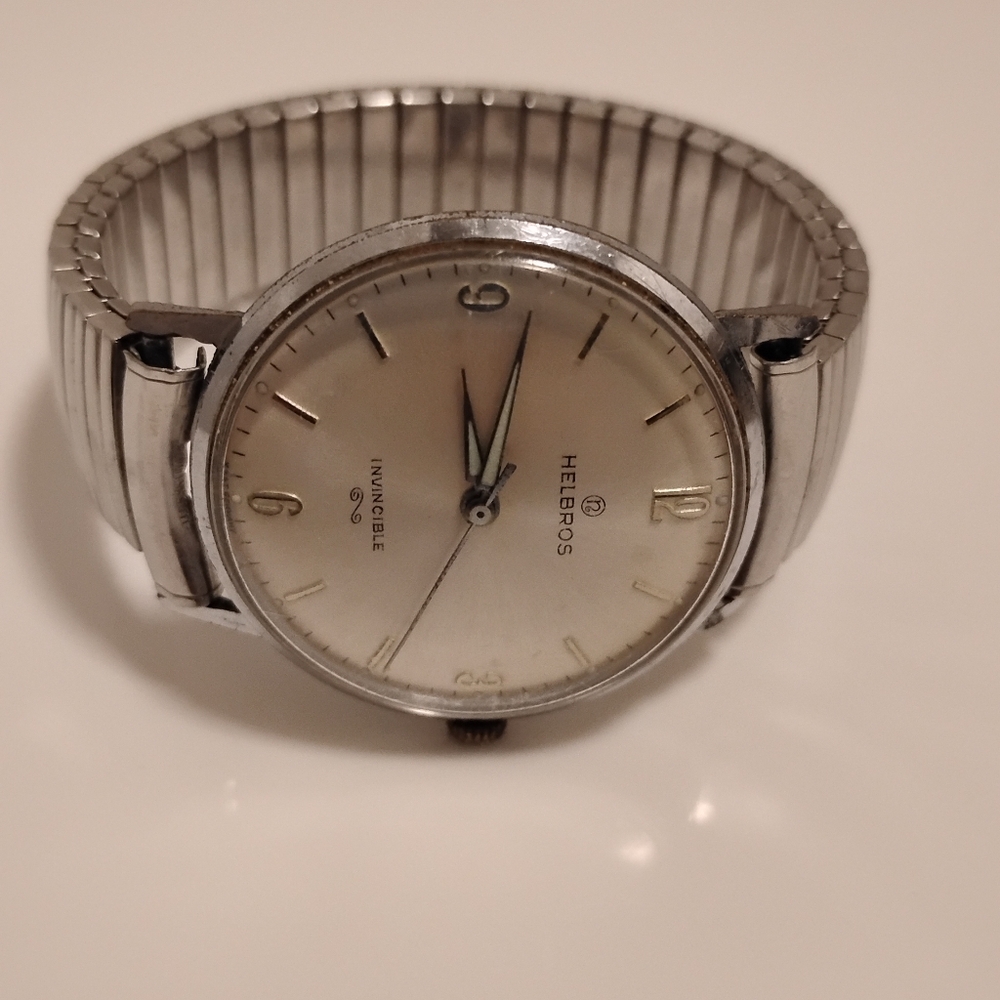 Vintage 1960 Helbros Invincible Stainless Hand Wind Wrist Watch